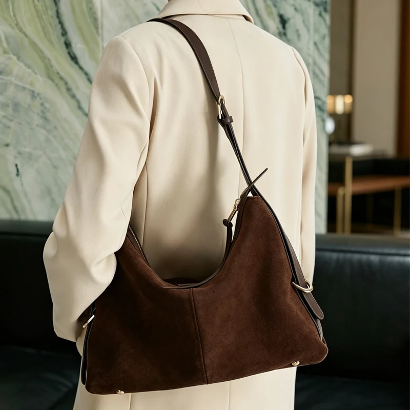 Matte Suede Women's Shoulder Bag Cow Leather Simple Boston Female Tote Bag Soft First Layer Cowhide Large Capacity Handbag Woman 260922