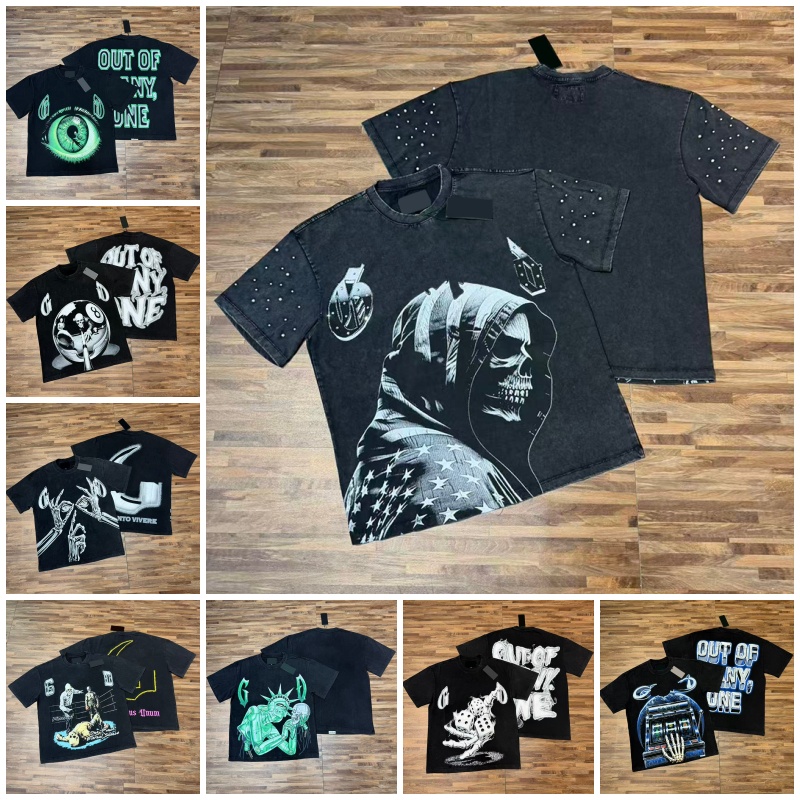 2026 New rhinestone designer shirt men summer men shirt hipster fashion streetwear shirts graphic tee y2k shirt vintage tee thick loose fit shirt