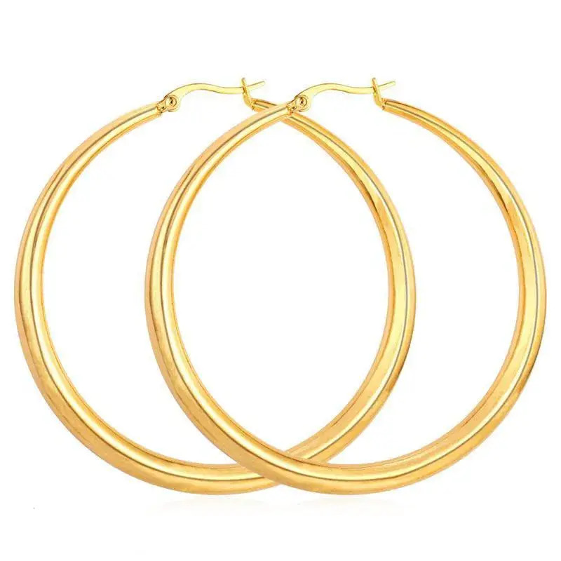 Hoop Earring Real Gold Silver Plated Big Hoop Earrings For Women Large Stainless Steel Round Circle Hoops Earring Lightweight No simple Fade Color N