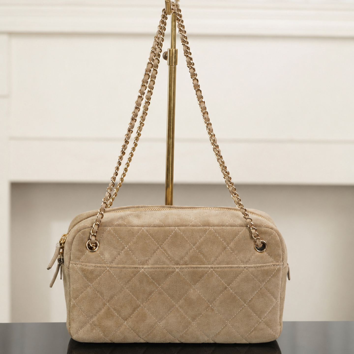 Designer Bag 26A Baguette Bag Series Brown Suede Leather Quilted Dual Zipper Double Woven Chain Strap Shoulder Purse Daily Commute Travel