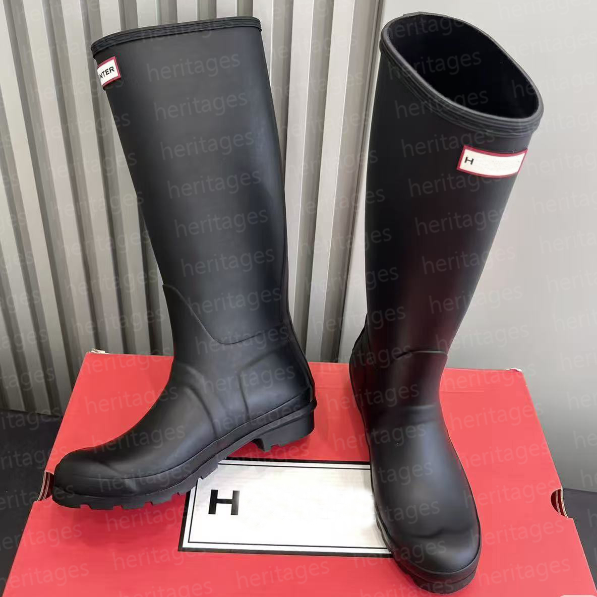 Hunter Rian Boots Designer Women's Fashion Wellington Boots Rubber Knee High Rain Boots Black Tall Classic Luxury Winter