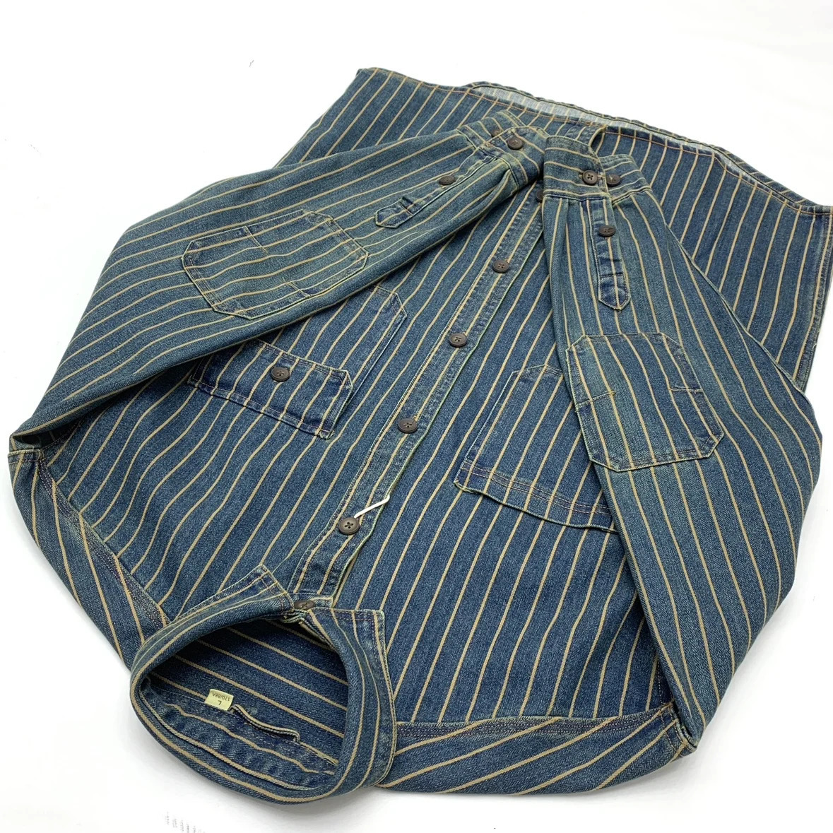 Autumn American Retro Heavyweight Striped Denim Shirt Jacket Mens 100% Cotton Washed Old Fashion Loose Casual Coat 260923