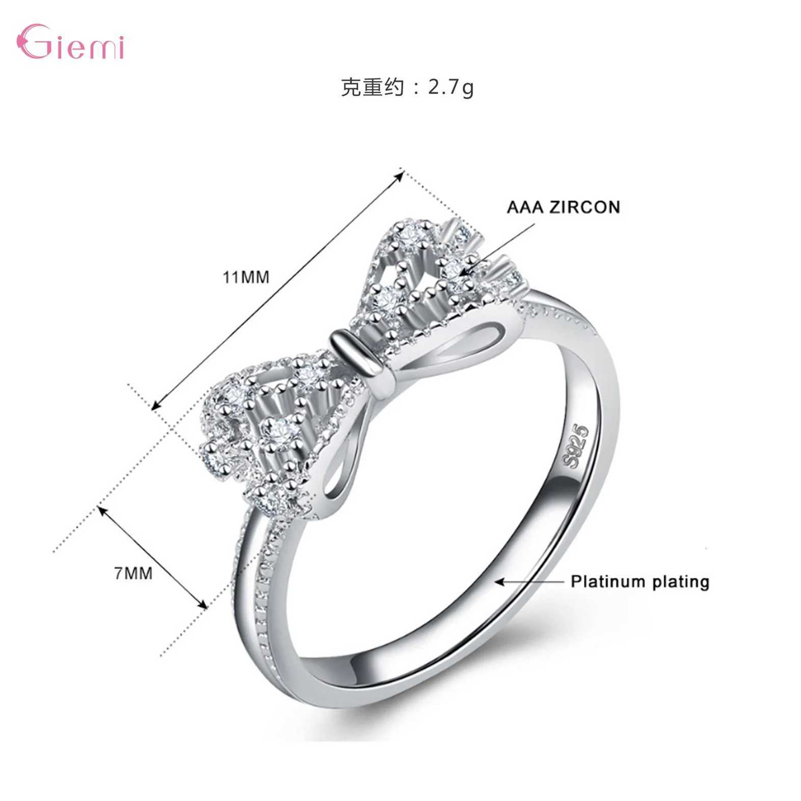 Silver Band Rings 925 Sterling Bowknot Bow Knot Cubic Zirconia Rhinestone Rings For Women Fashion Trendy Wedding Engagement Jewelry N260924