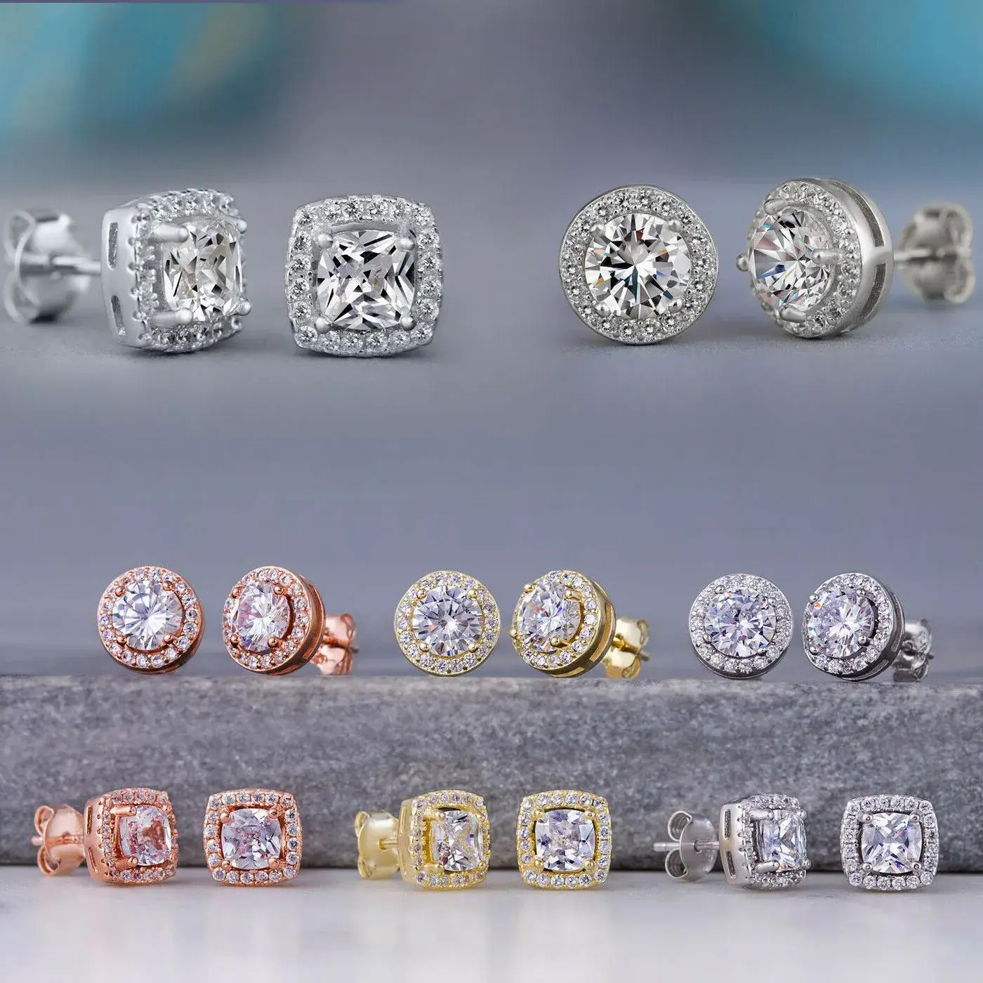Mini Flat Stud Earring Hiphop Diamond 18K White Gold Plated Zirconal Stud Round Square Cubic Zircon Earring For Men Women Shiny Crystal Earrings cub