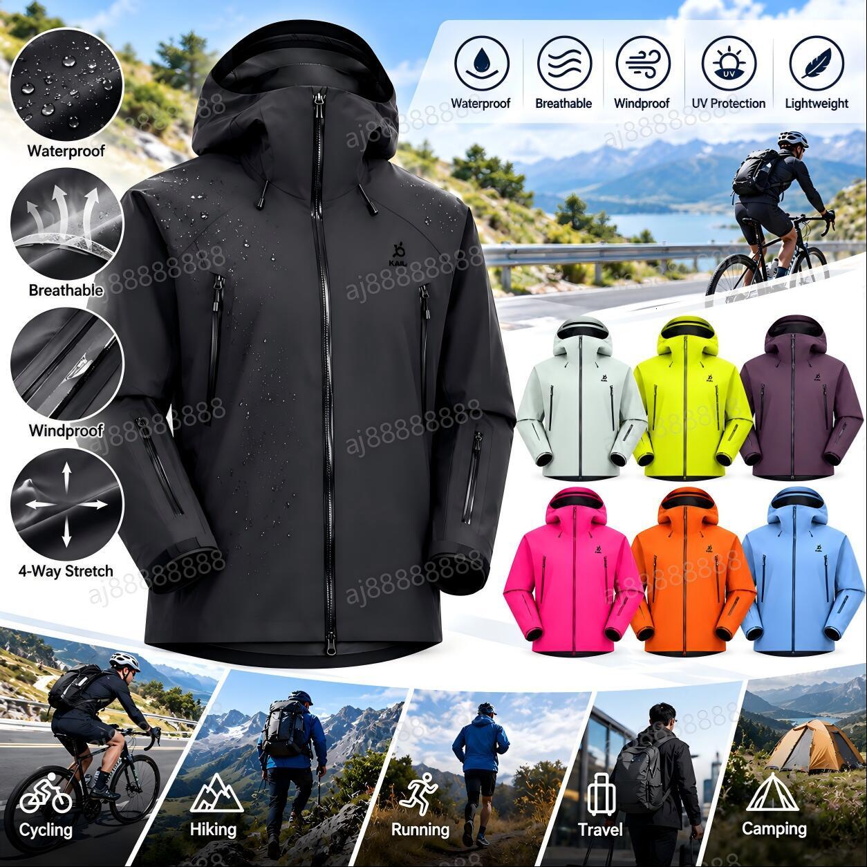 Kailasiy Unisex Waterproof Windproof Cycling Jacket Hooded Lightweight Breathable Outdoor Bike Riding Shell Jacket