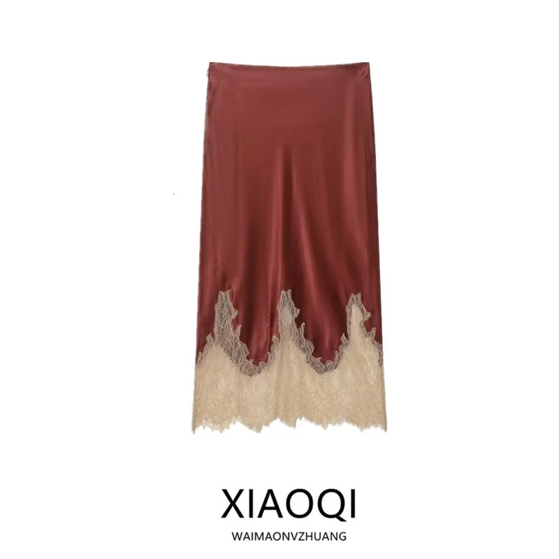 Winter Arrival Womens Fashion MidWaist Versatile Quality Half Skirt Elegant Commute Lace Contrast Color 260924