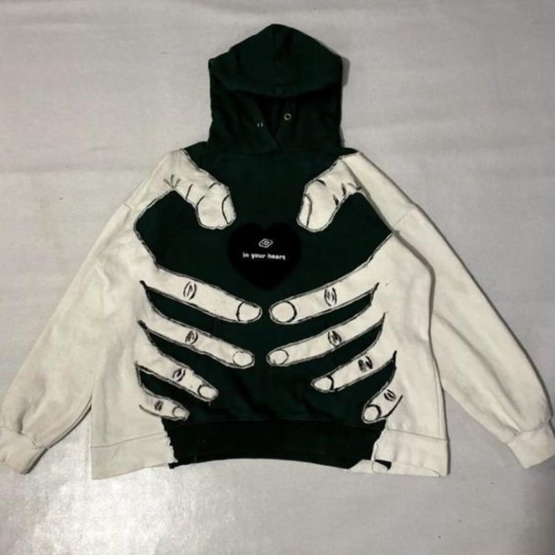 Mens Spliced Pullover Hoodie Raw Frayed Edge Design Oversized Long Sleeve Drawstring Hood Loose Streetwear Sweatshirt With Front Kangaroo Pocket