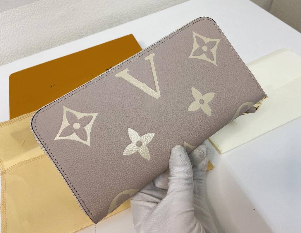 Designer Wallets Women top Quality Genuine Leather Men Zipper Ladies Long Purse purses Checked Emed Flowers Small Wallet bag