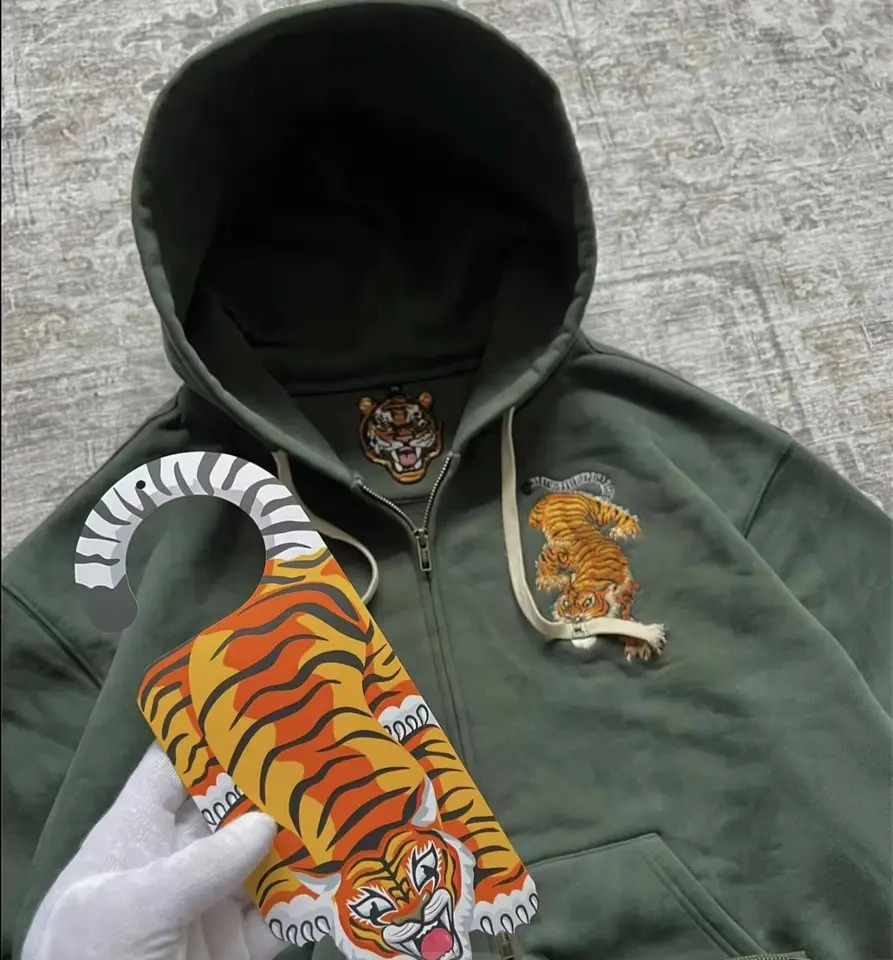 Y2K Tiger Claw Embroidery Vintage Double Zipper Loose Hoodie Sweatshirt for Men and Women Harajuku Trendy Casual Street Style 260920