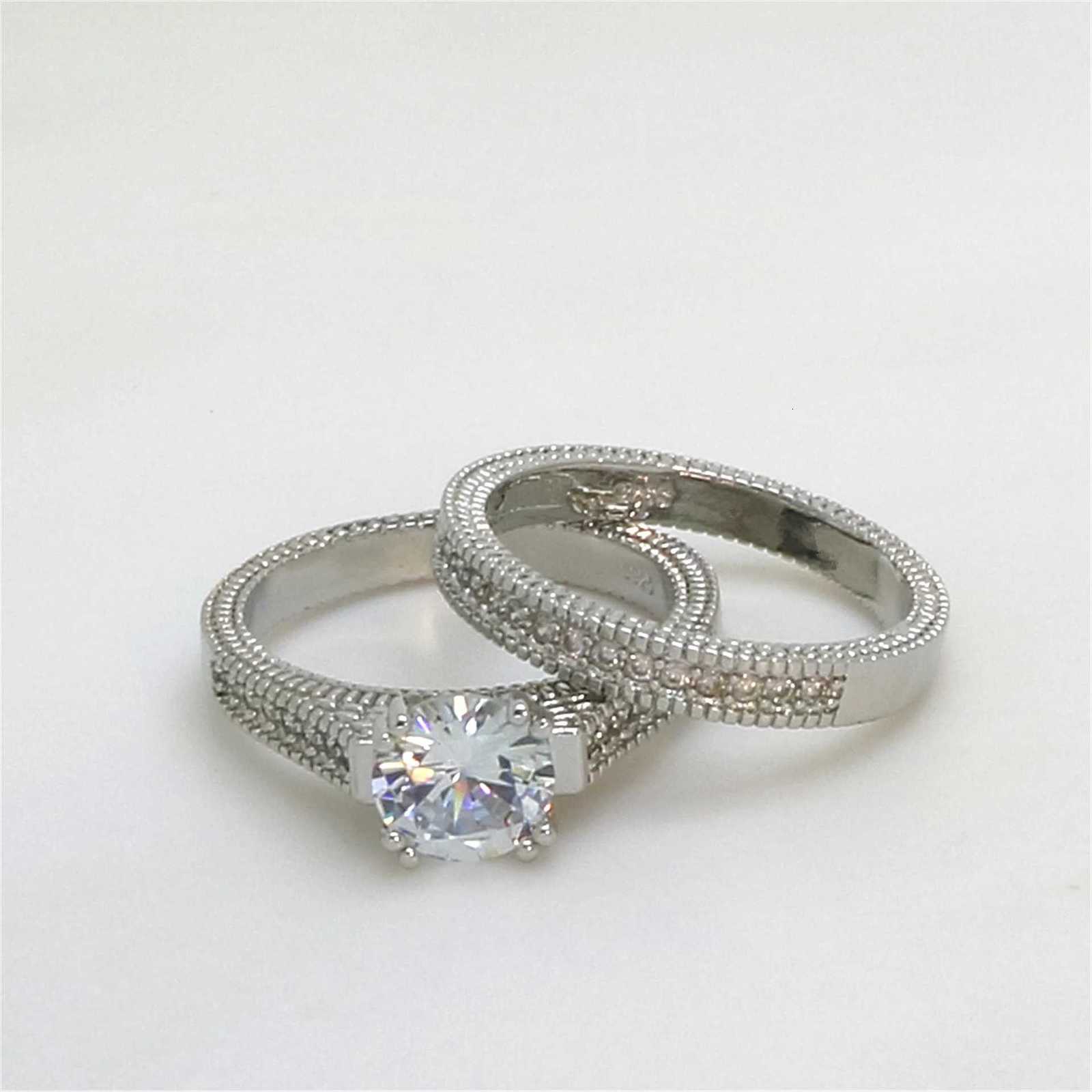 CYEE LYEE Band Elegant Rings Wedding Engagement Couple Rings Set 925 Sterling Silver Color Anniversary Accessory With Full Shiny Cubiz Zircon Stone
