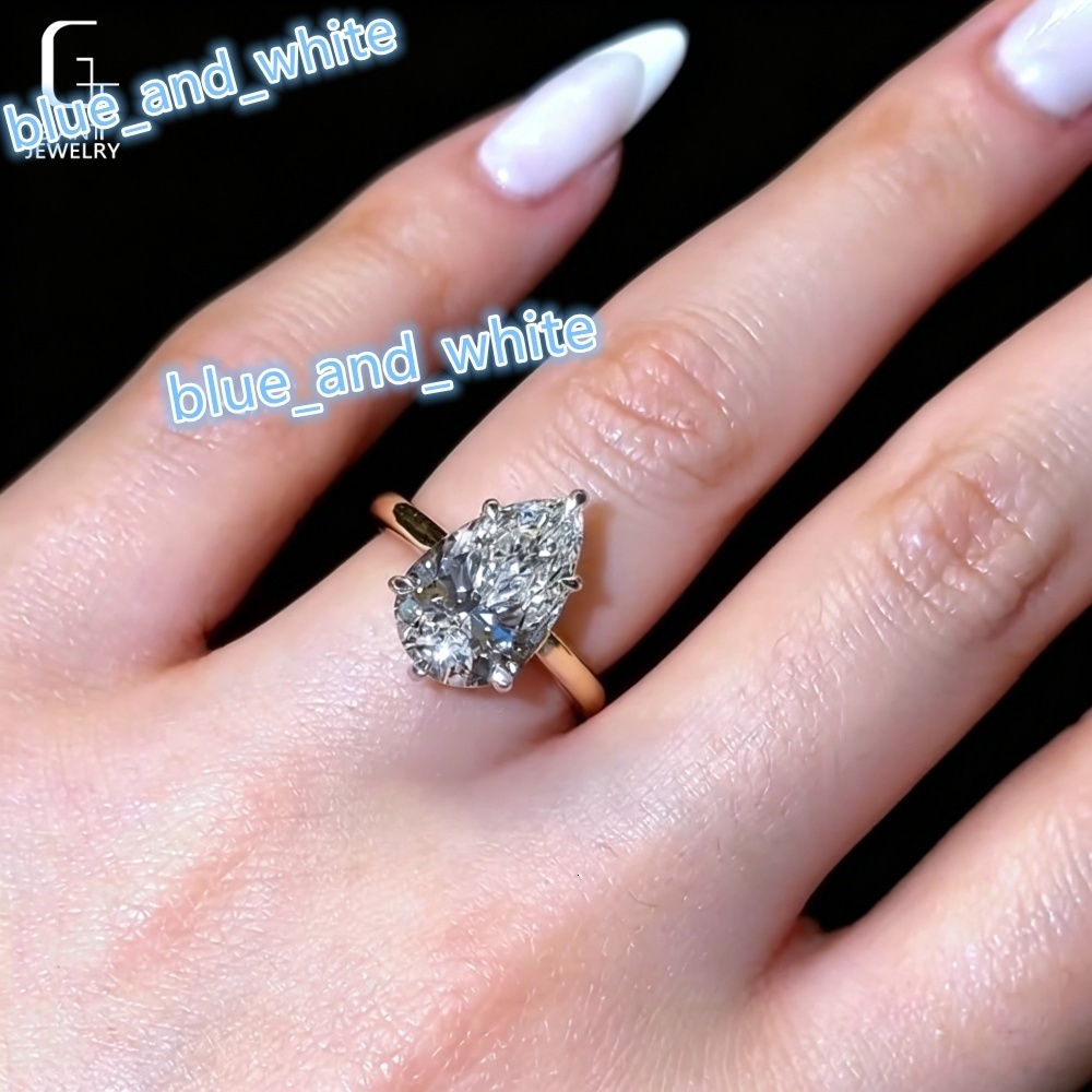 14k 18k Custom Ring 3ct Pear Cut Flower Basket Two Tones CVD 3EX IGI Lab diamond Claw Setting Custom Engagement Ring Women