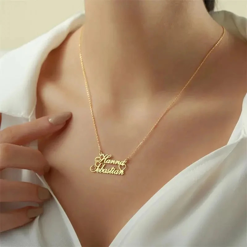 Customized Couple Double Name Love Necklace Personalized Double Name Pendant Stainless Steel Jewelry Valentine's Day Gifts260918