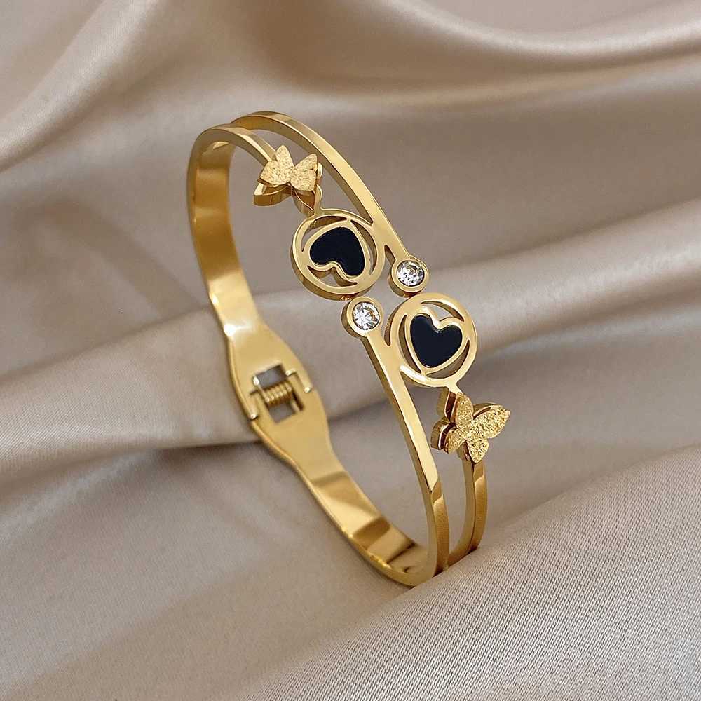 Circar Black Bangle Zircon Luxury Stainl Steel Bangle for Wen Golden Waterproof Spring Bracelet Daily La Charm Jewelry N260924