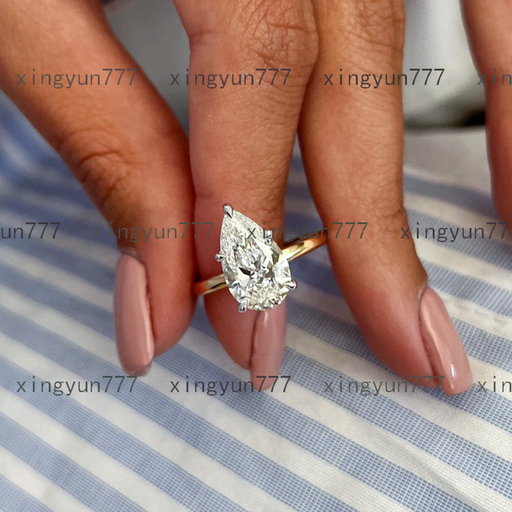 Custom 14K Solid White Gold Lab Grown Diamond Engagement Ring 1CT 3CT D Color Classic Pear Cut