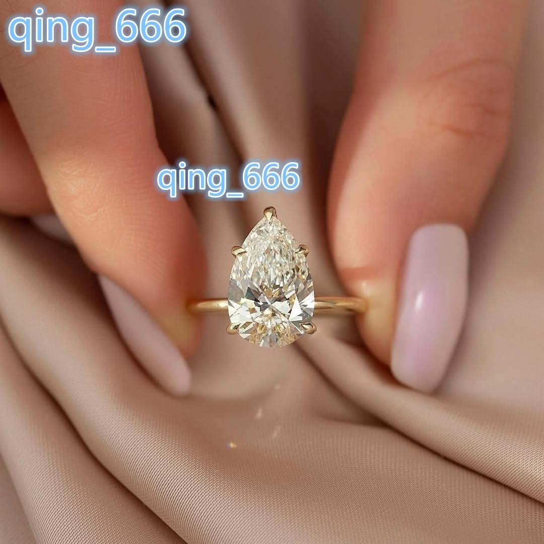 Custom 14k 18k Yellow Rose Gold Moissanite Diamond Wedding Rings 7x11mm 3ct Pear with Classic Five Claws Fine Jewelry