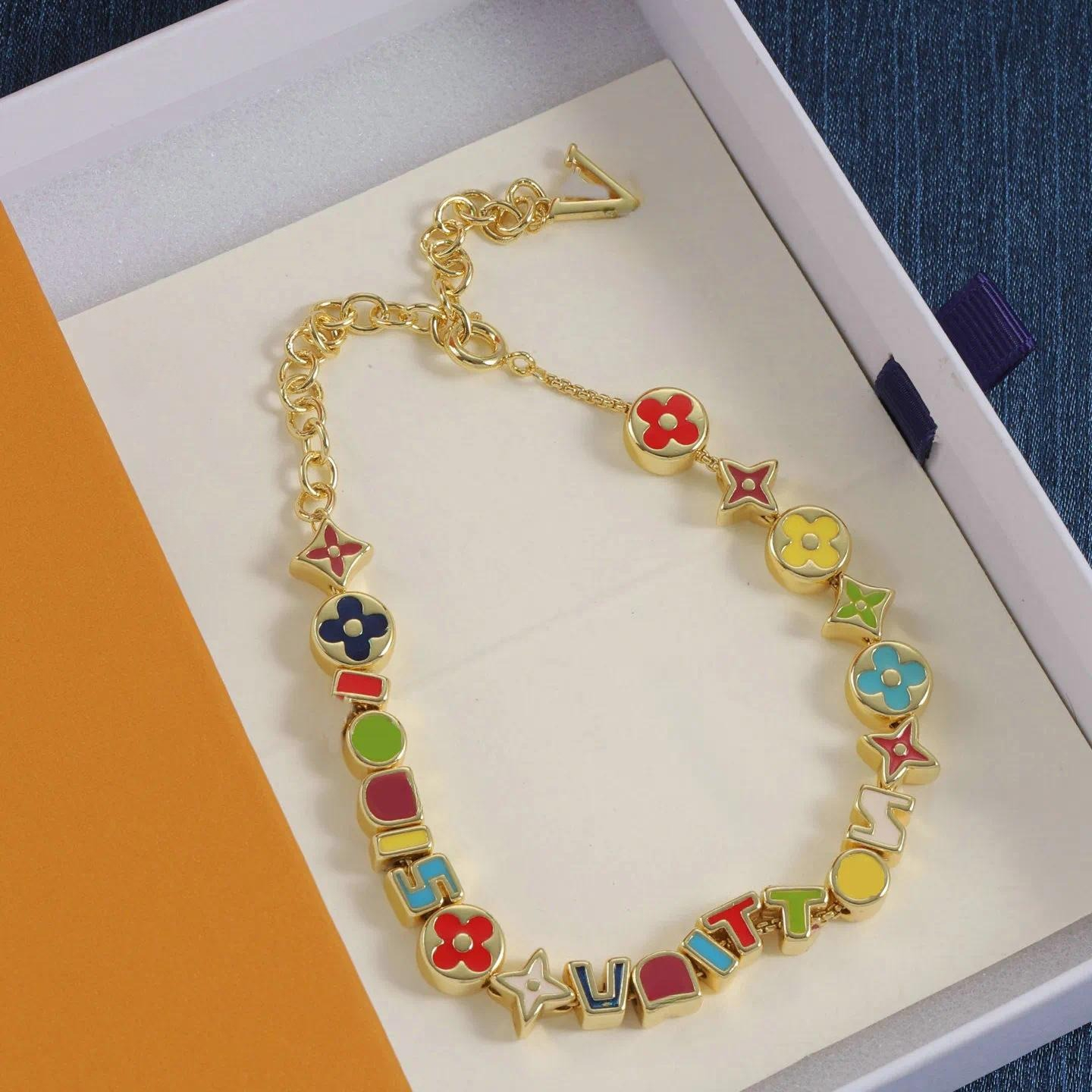 Colored printed bracelet Designer Jewelry Gold Chain Link Bracelets For Women Jewelry Charm Pearl Diamond Luxury Accessories