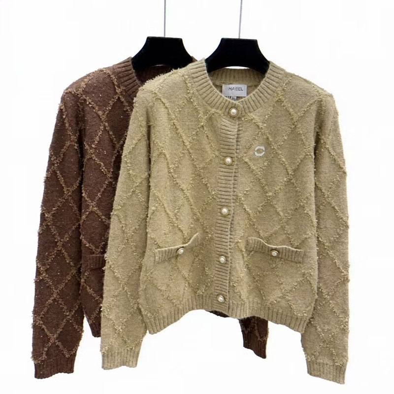 Designer Women's Tweed Sweater, Long Sleeves, Round Neck, Buttoned Hemmed Sweater, High-Quality Elegant Casual Knit Jacket Top