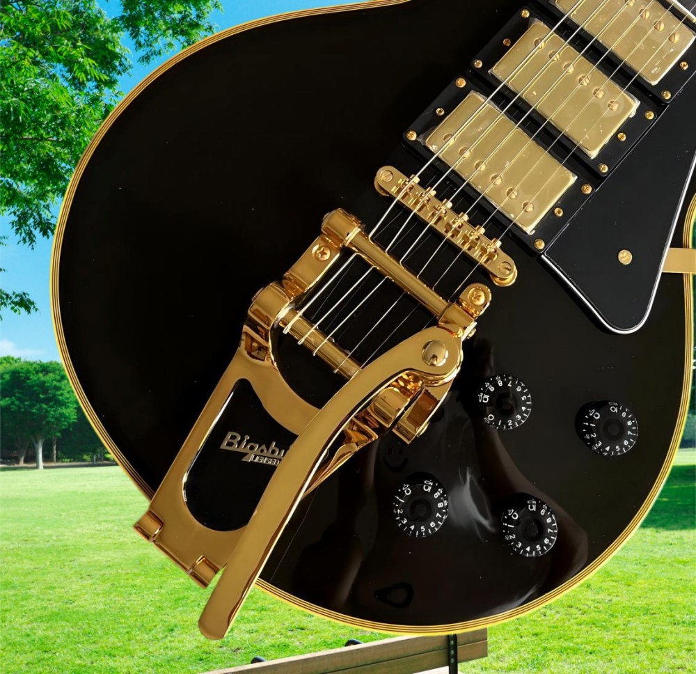 Custom electronic guitar Black Gold Gold hardware 22 freight hot selling high quality sound good spot fast shipping #3658899