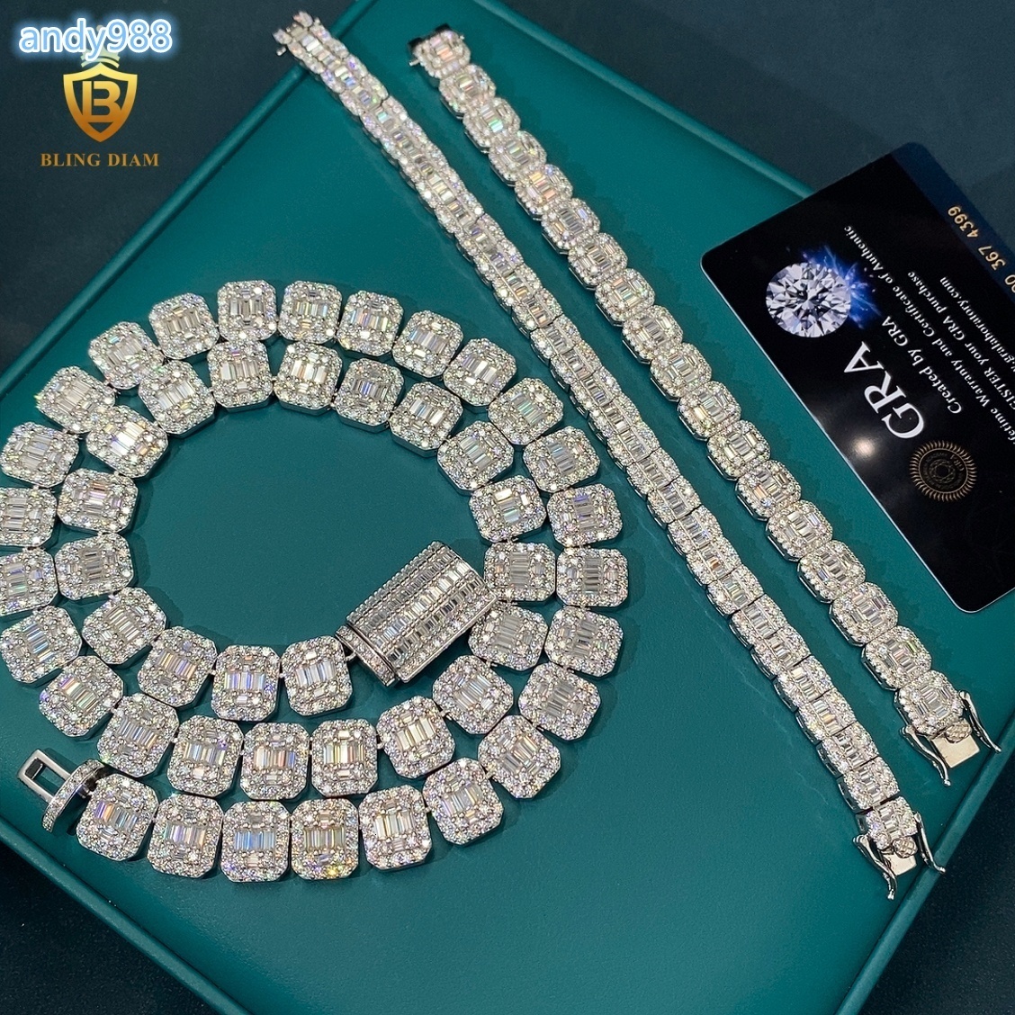 925 Silver Chain Diamond Bracelets Baguette Cut Moissanite Bracelet Tennis D Color Vvs Moissanite Bracelets Women GRA Certified