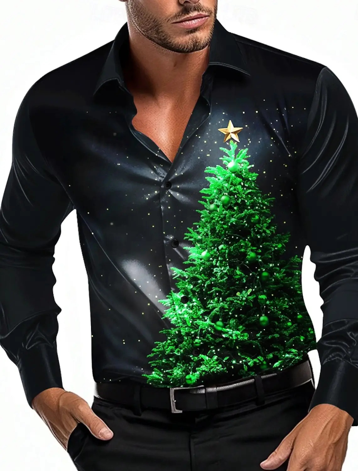 Men's 3D Printed Formal Shirts Christmas Tree Graphic Turn-Down Collar Long Sleeve Shirt Fashion Men's Shirts For Men 260922