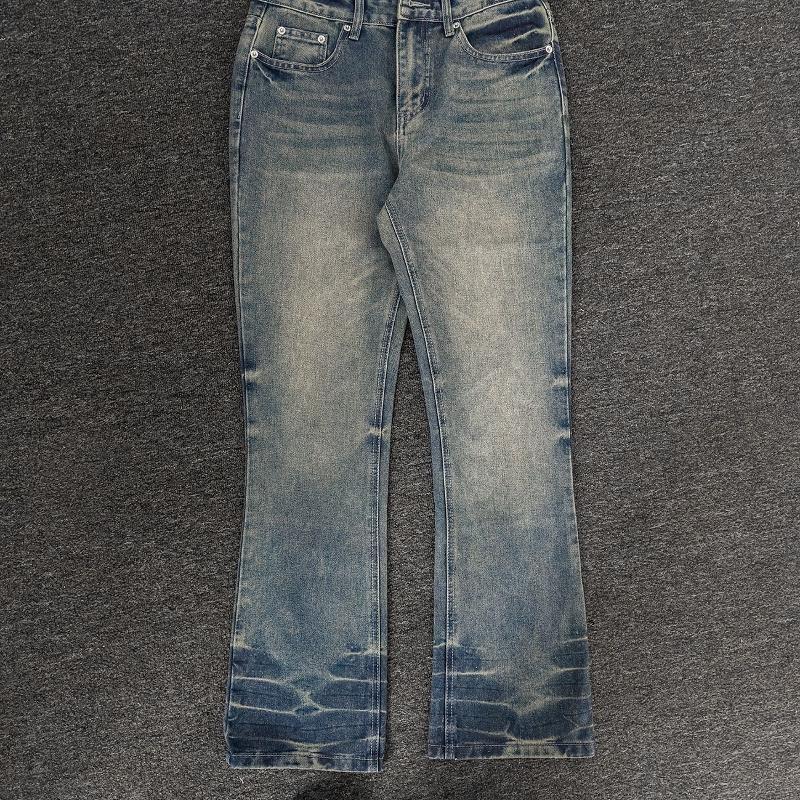 Men Vintage Washed Flare Jeans Classic Five Pocket Design Mid Rise Distressed Denim Bootcut Long Pants Streetwear Casual Trousers