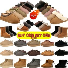 Designer Goldenstar Evelina Clog slippers Tasman Tazz fluffy Slipper Chestnut Winter Fur Platform Boot Women Men Suede mustard seed micro Boots gold