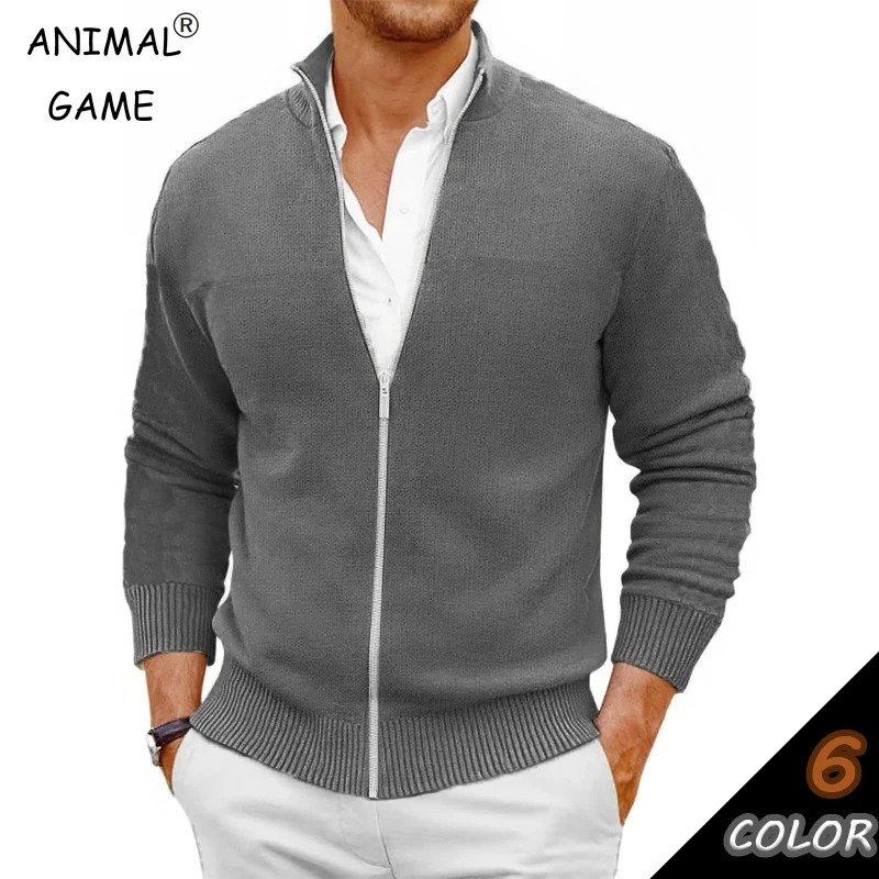 Animal Game Men's Zipper SweaterCoats Slim Fit Sweaters Stand Cold Blouse Knitwear Fall Winter Cardigan Jumper Warm Streetwear 260922