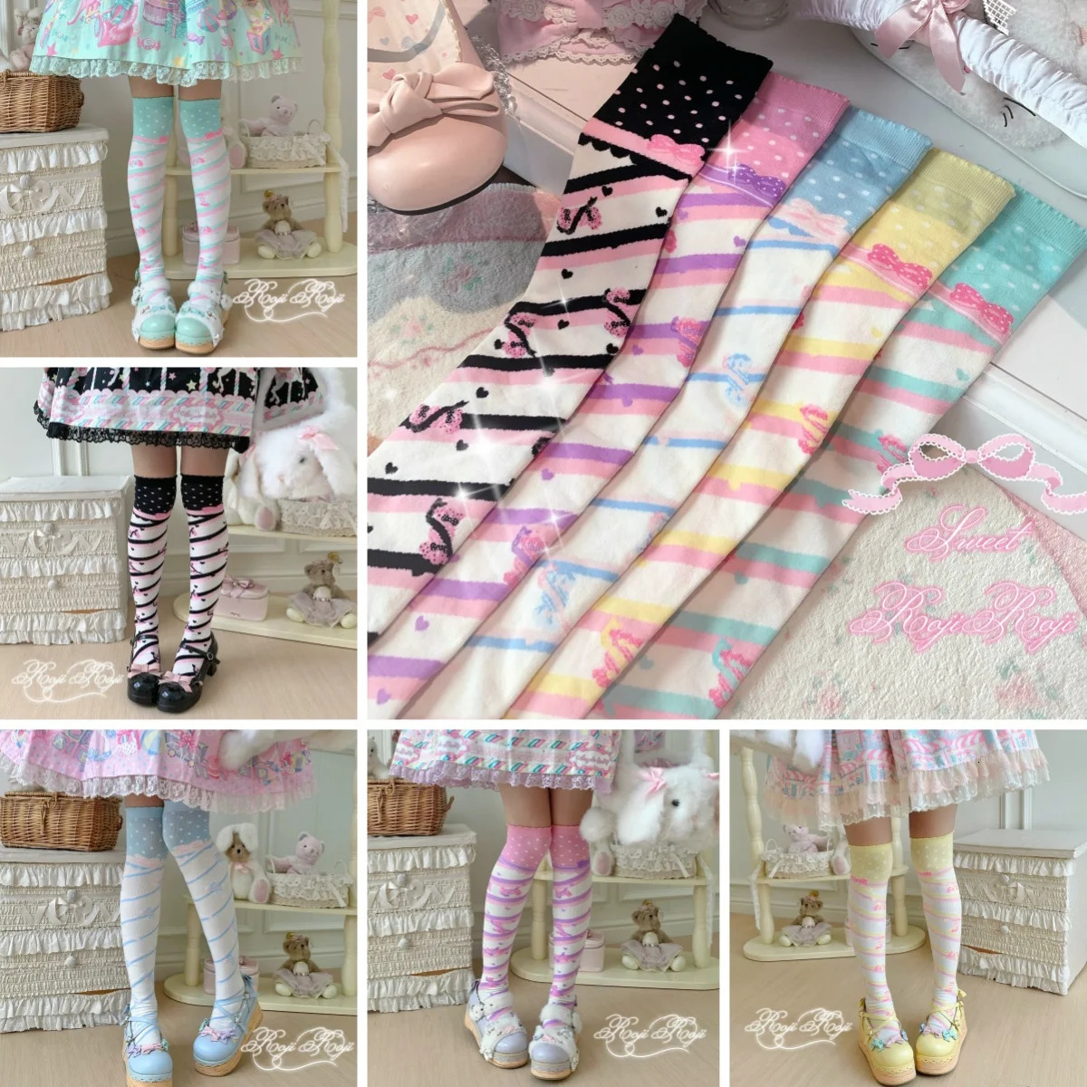 5 Types JK Harajuku Candy Striped Stockings Women Autumn Overtheknee Socks Lolita Thick Heart Sweet Girl Fall Socks 260924