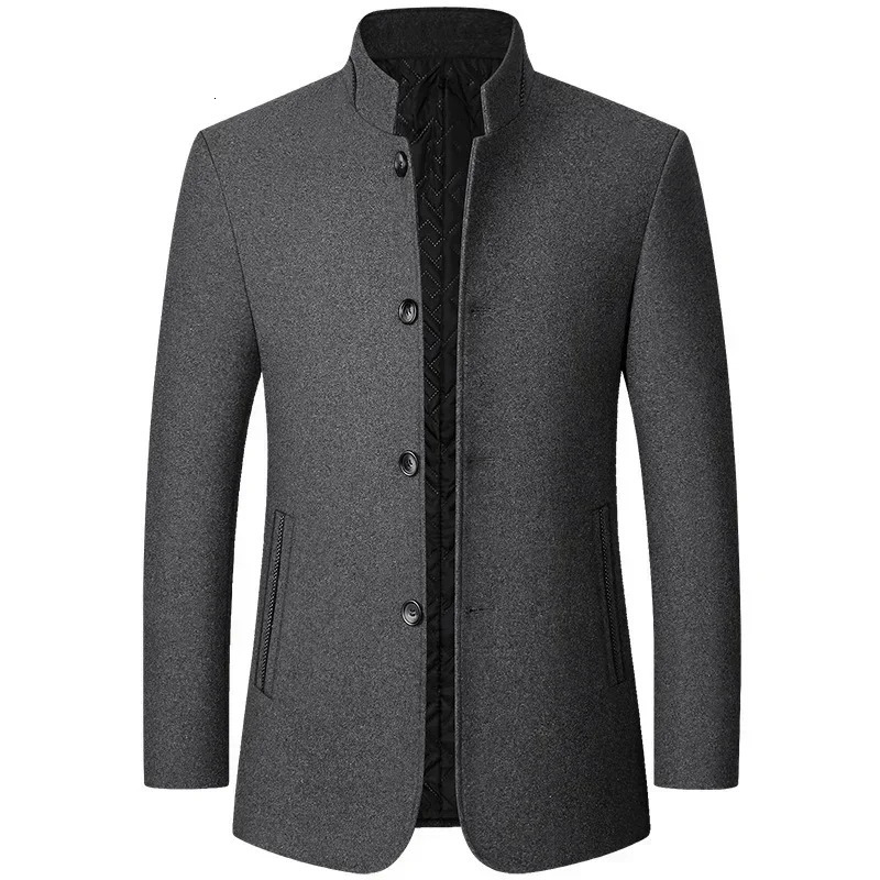TFETTERS 2026 Winter Coat Mens Chinese Stand Collar Solid Coats for Man Autumn and Winter Business Casual Woolen Jacket 260920
