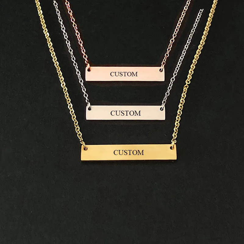 Name Engraving Personalized Square Bar Custom Name Necklace Stainless Steel Pendant Necklace Gold 3 Colors Women/Men Custom Gift260918