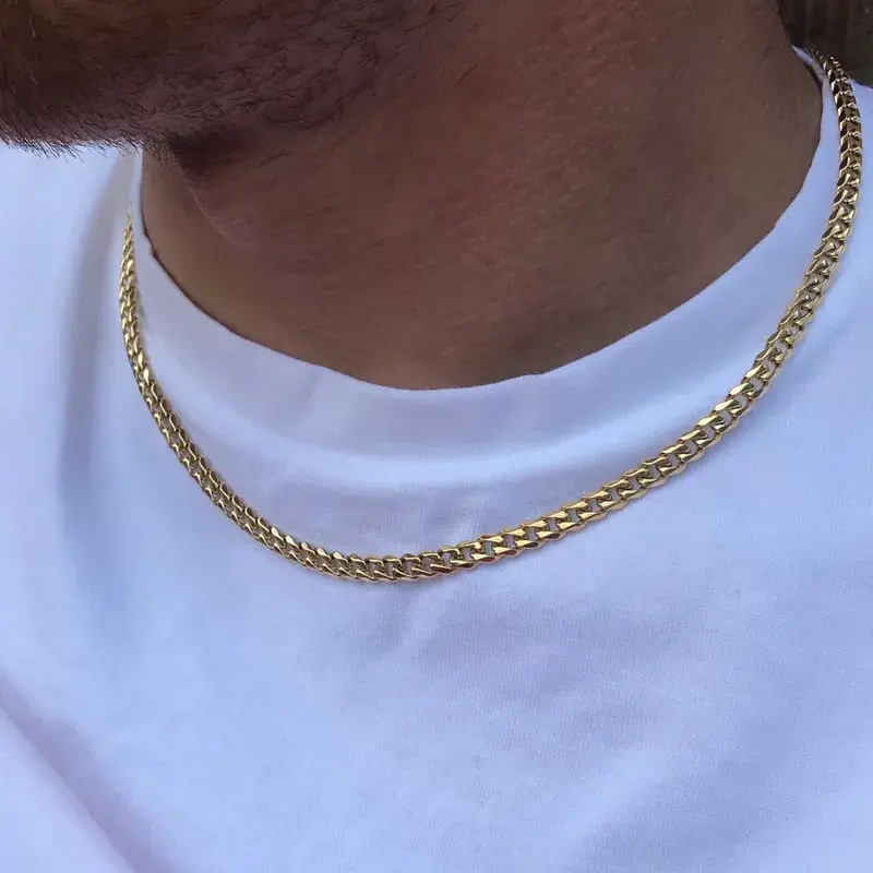 Plain Chain Necklace 5Mm Miami Cuban Link Chain Men Gold Chains Stainless Steel Choker Mens Necklace Hip Hop without pendant Jewelry Gift Una