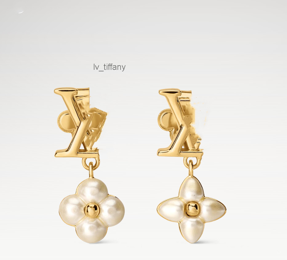 With BOX FLORAGRAM New Designer Stud Earrings White Pearl Fashion Jewelry 18K Gold Plated Luxury Studs Hoop Earrings Never Fade