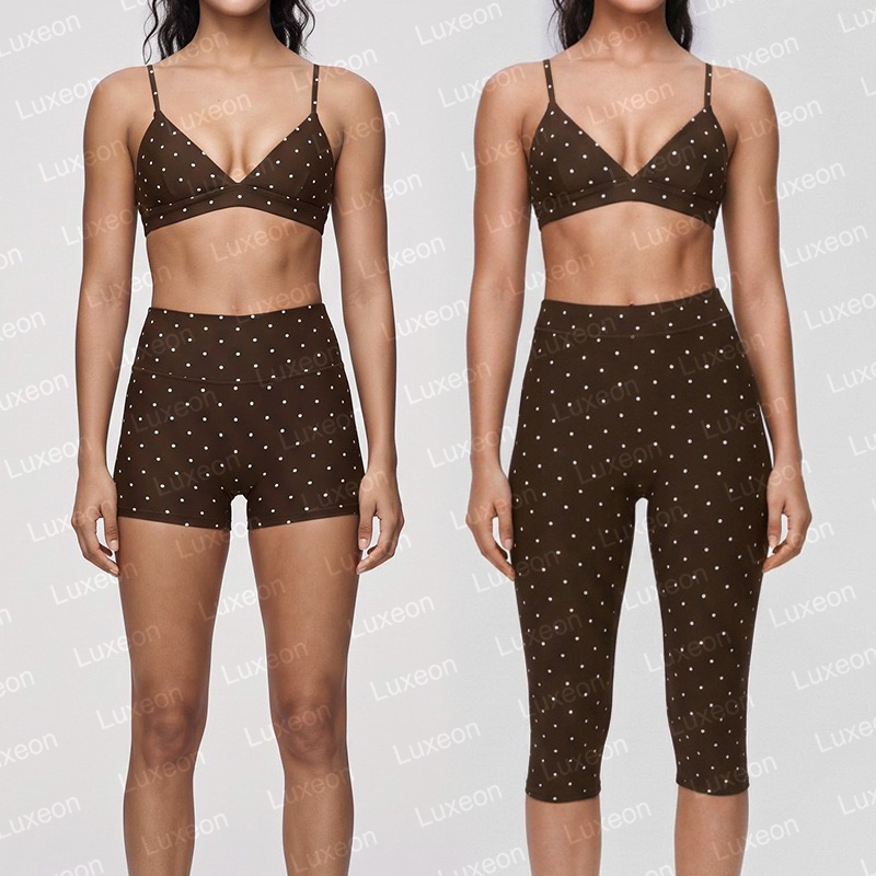 Ensemble à pois femmes Yoga Splendor soutien-gorge Leggings court de haute qualité noir expresso couleur marine sport façonnage taille Fitness ma