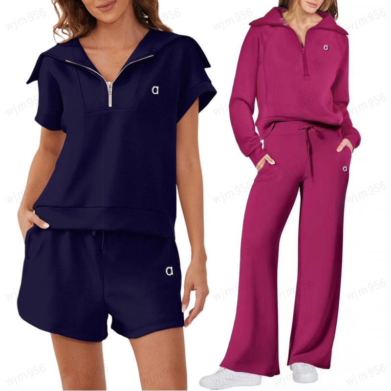 Yoga set quarter zip jumper sweater women clothes two piece set workout sets designer tracksuit sweatpants shorts winter zip up Short sleeve gym jac