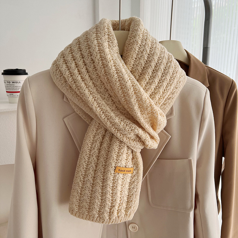 Japanese Style Solid Color Knitted Wool Scarf for Women, Autumn and Winter New Thickened Warm Student Cute Internet Celebrity Couple Neck Warmer