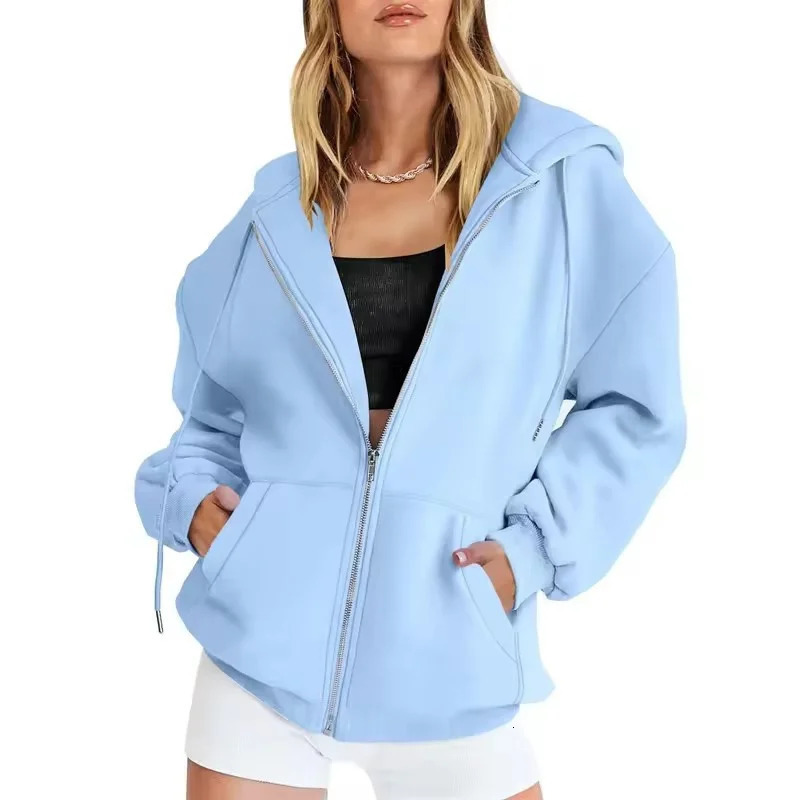 spring autumn Fashion zipper Women Hooded Sweatshirt cardigan Daily Drawstring Long Sleeve tops Casual Hoodies 260924