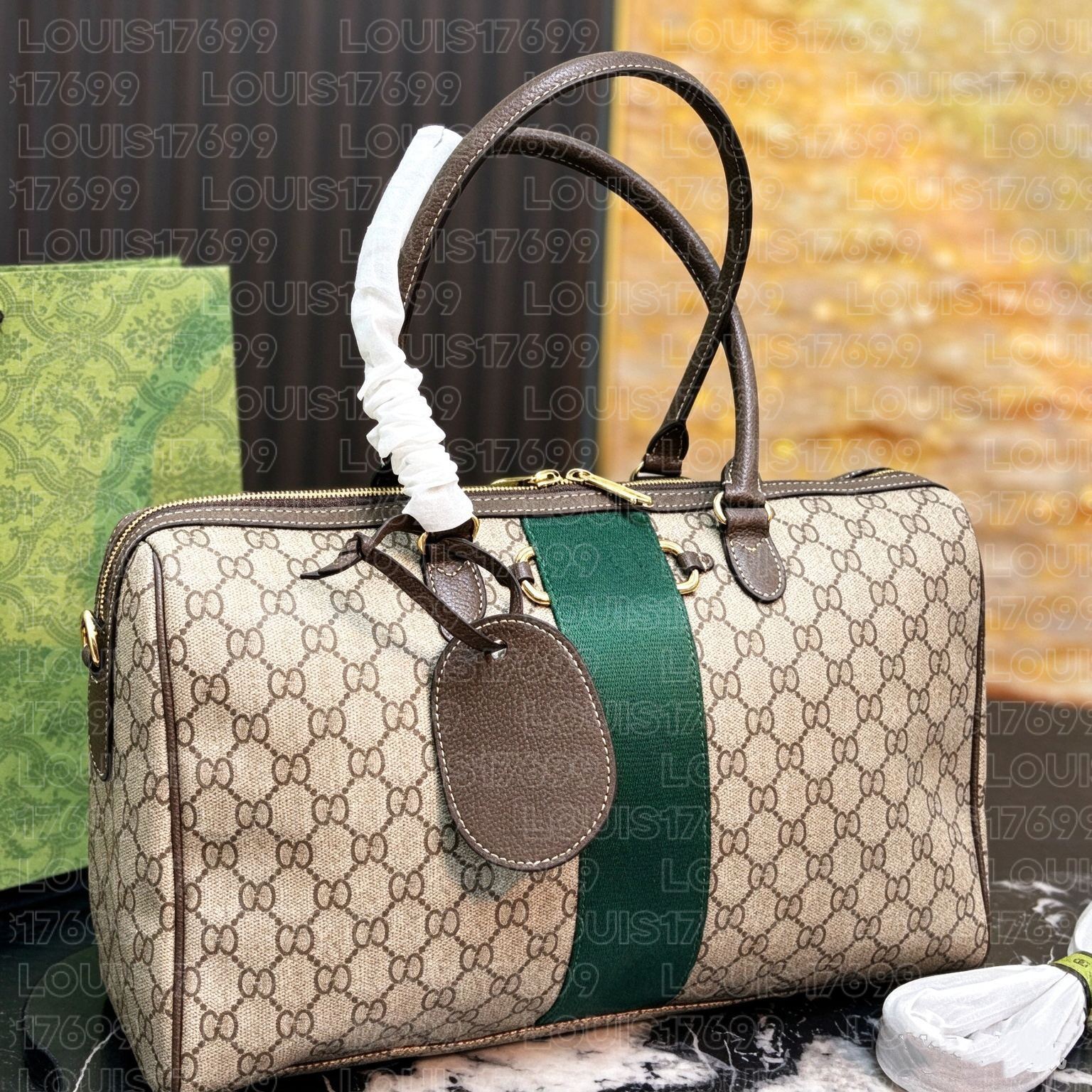designer Women Vintage Canvas Boston Handbag Classic Web Stripe Top Handle Bag Luxury Style Zipper Pillow Handbags Ladies Daily Shoulder Purse