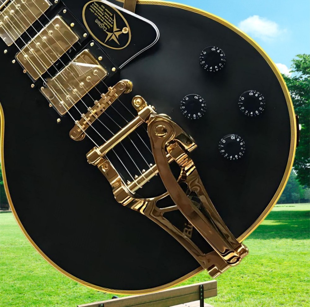 Wholesale high quality custom shop black electric guitar rosewood finger. Golden hardware, golden jazz 3 pickup #3658899