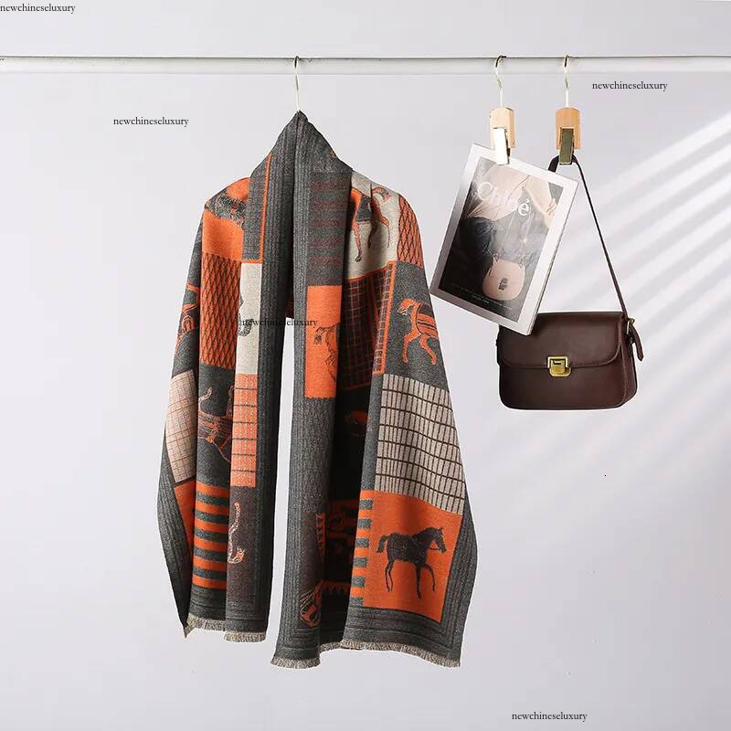 Grand châle imprimé cheval rétro de styliste, écharpe multicolore à la mode pour femmes, idéal pour l'hiver, Style chaud, taille 190x65cm