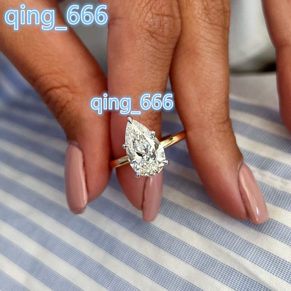 Custom 14K Solid White Gold Lab Grown Diamond Engagement Ring 1CT 3CT D Color Classic Pear Cut