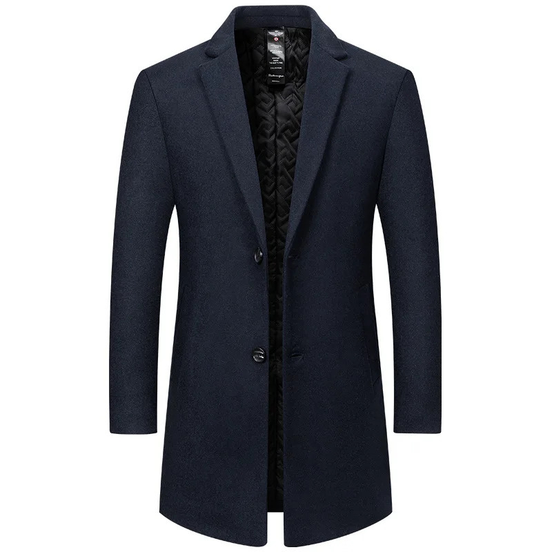 BROWON 2026 Winter Elegant Woolen Coat Man Thicken Navy Color Smart Casual Outdoor Long Overcoat for Men Wollmantel 260920