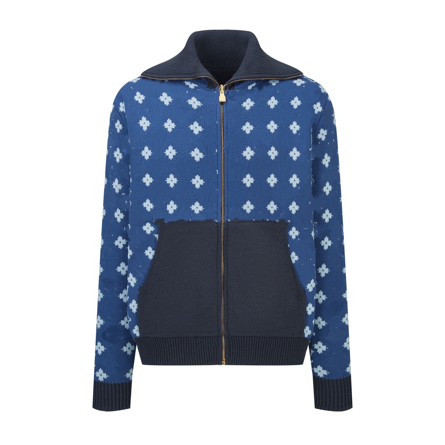 TOP Designer Reversible Jacquard Knit Zip Up Jacket Men Women High Collar Full Zip Cardigan Coat Luxury Pattern Knitted Outerwear Casual Warm Sweate
