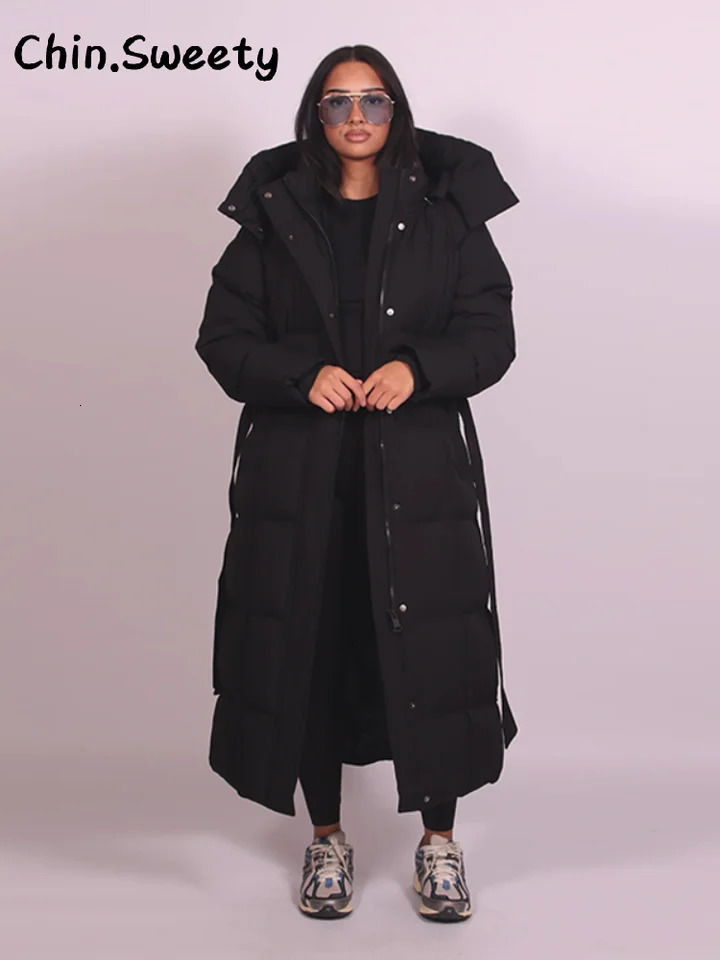 Warm Women's Puffy Quilted Hooded Long Cotton Coat Loose Solid Stand Collar Lace Up Zipper Overcoats 2026 Winter Lady Outwear 260923