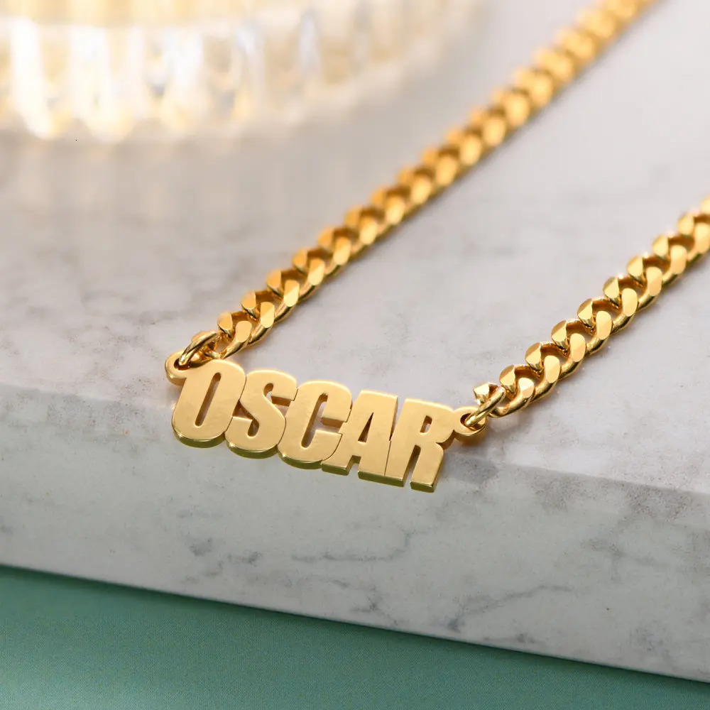 Custom Name Necklaces Pendants Women Men Stainless Steel Jewelry Cuban Chain Personalized Nameplate Choker Handmade Gifts260918
