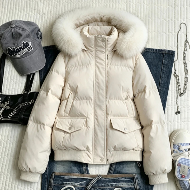 2026 Autumn Faux Fur Parkas Jackets Women Y2K American Vintage Cotton Padded Coats Korean Style Warm Casual Winter Outwear Tops 260924