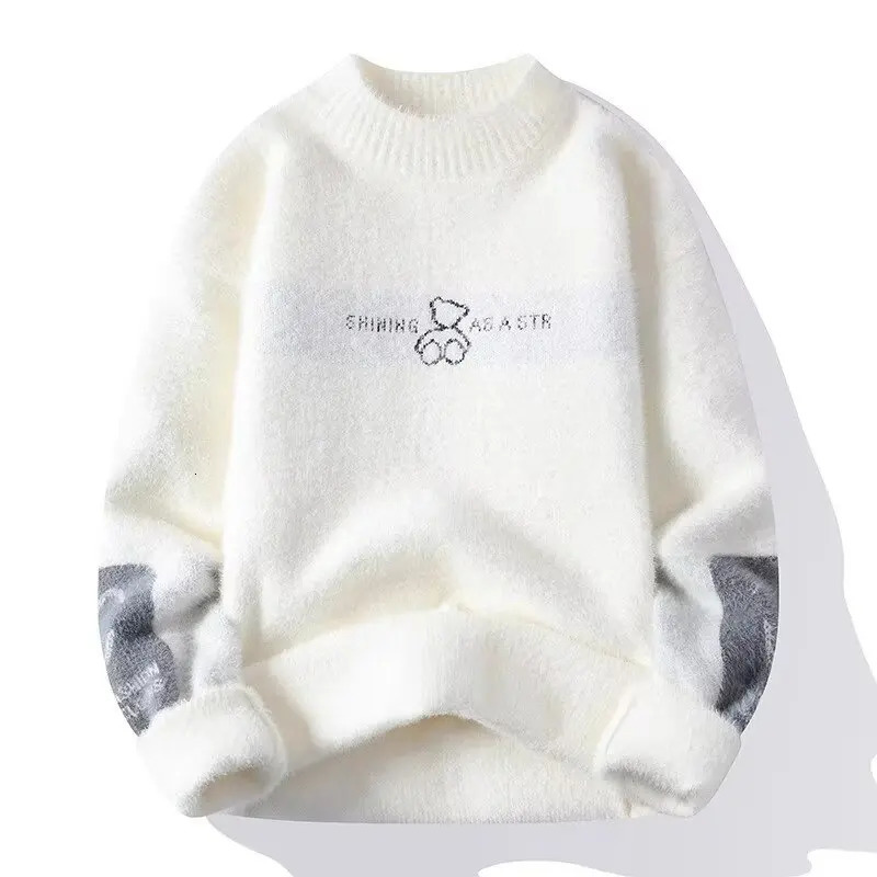 Men Winter Warm Black Sweater Pullovers Vintage Knitted Men's Rock Hip Hop Plush O Neck Top Men's Cloting 260924