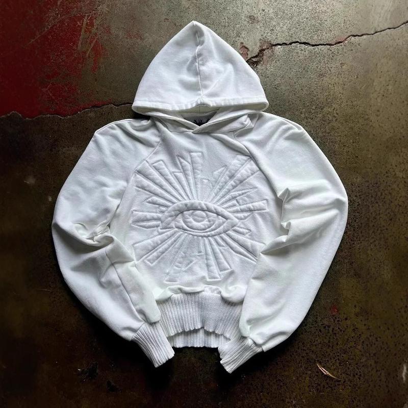 Mens Cropped Hooded Sweatshirt Vintage Washed Texture Long Sleeve Drawstring Hood Embroidered Front Design Loose Pullover Streetwear Top Ribbed Trim