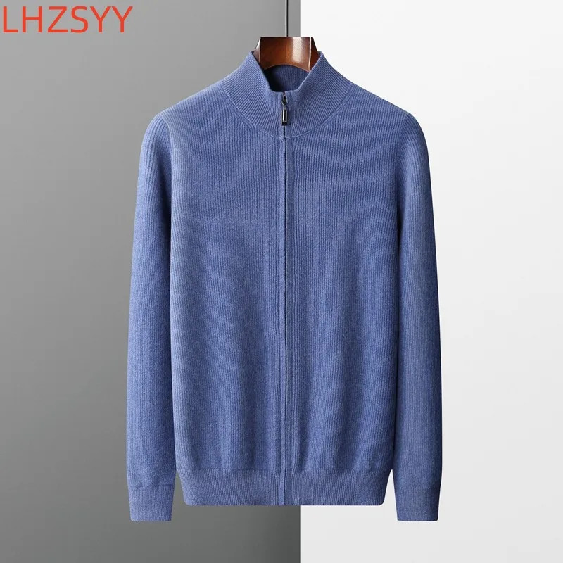LHZSYY Men's Cashmere Knit Cardigan Middle-Aged Stand-up Collar Zip-up Coat 100%Pure Wool Autumn Winter Thick Sweater Men Jacket 260920