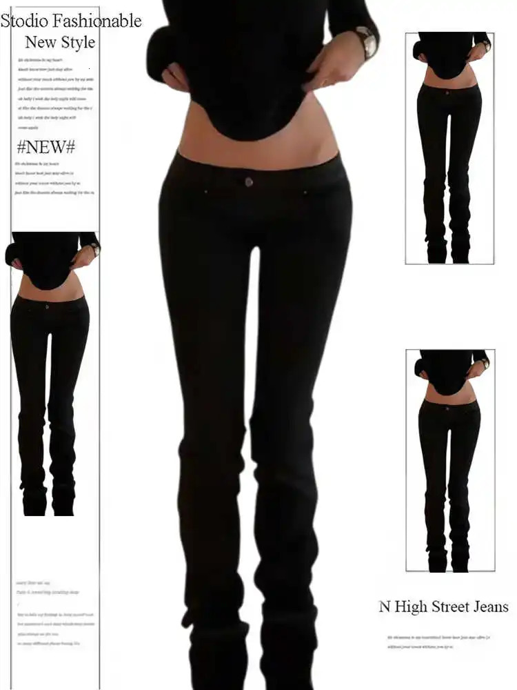 Women's Denim Pants Low Rise Jeans American Retro Black Bootcut Jeans Y2k 2000s Harajuku Skinny Jeans Stretch Japanese Gyaru 260922