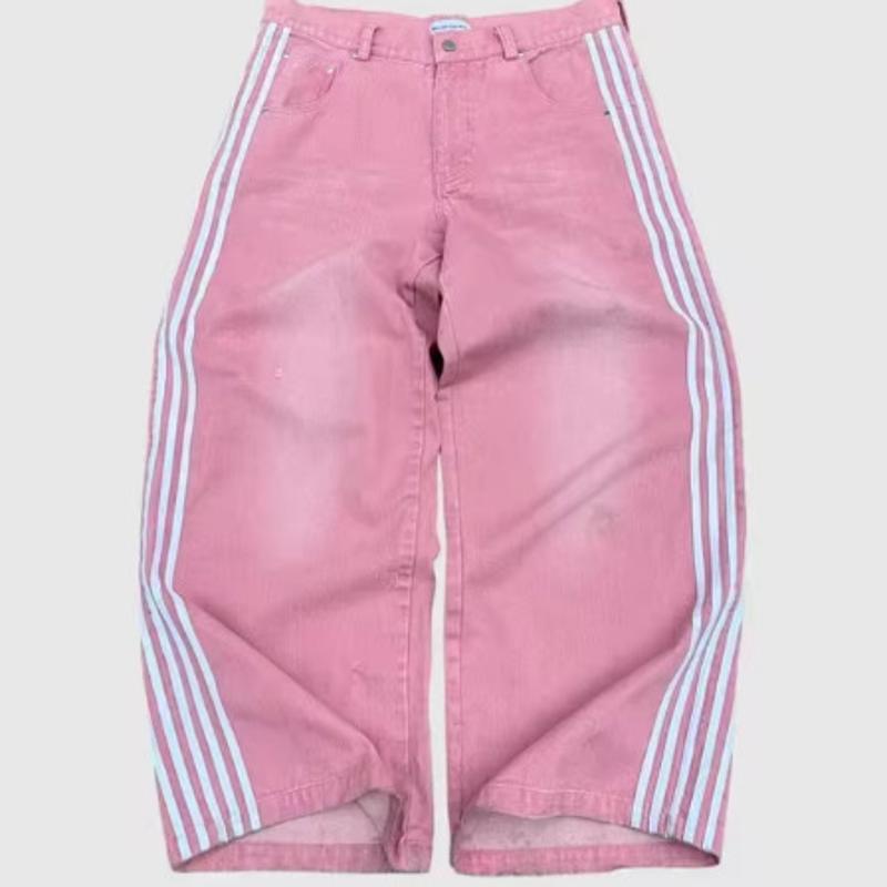 Pantalon en Denim Ample à Jambes Larges pour Hommes et Femmes Texture délavée Vintage Taille Haute Fermeture à Boutons Baggy Silhouette Streetwea